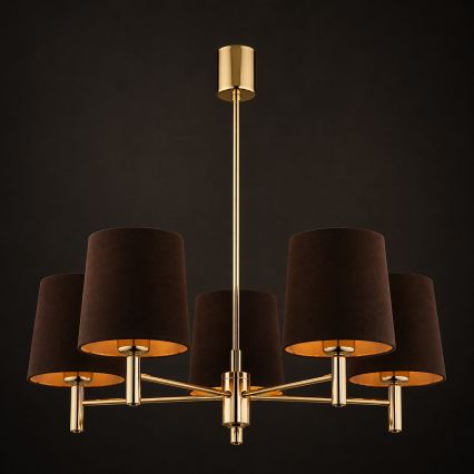Brilagi - Csillár rúddal MONTE 5xE27/60W/230V barna/arany