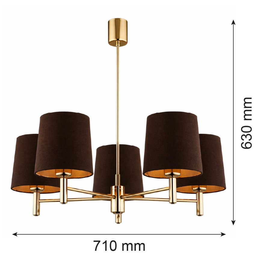 Brilagi - Csillár rúddal MONTE 5xE27/60W/230V barna/arany