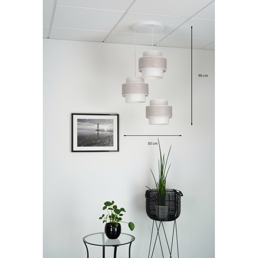 Brilagi - Csillár zsinóron DOVER SPACE 3xE27/15W/230V szürke/krémes