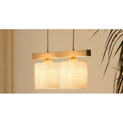 Brilagi - Csillár zsinóron FOREST 2xE27/15W/230V fenyő/barna/krémes