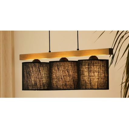 Brilagi - Csillár zsinóron FOREST 3xE27/15W/230V fenyő/fekete