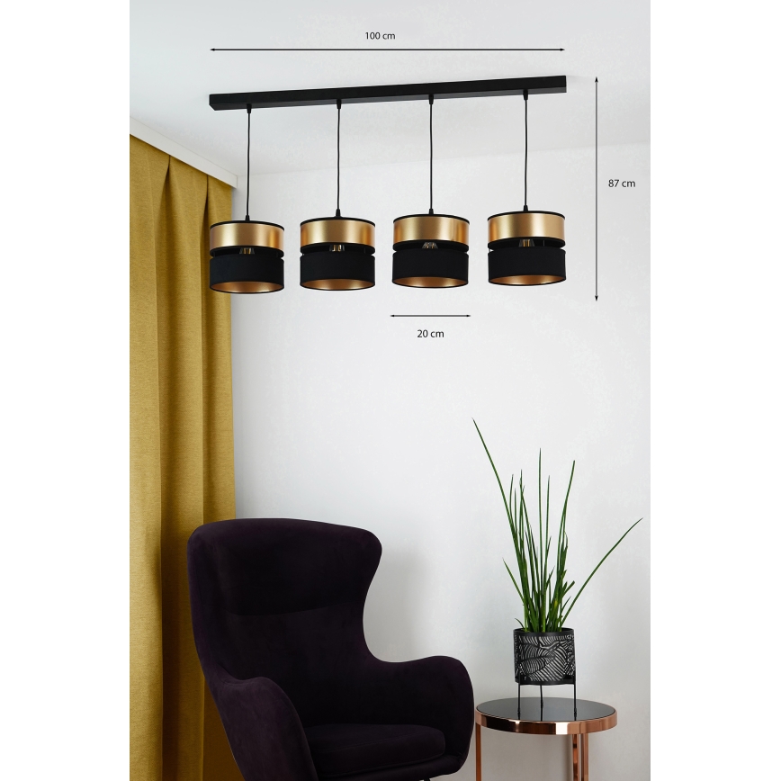 Brilagi - Csillár zsinóron ROYAL 4xE27/15W/230V fekete/arany