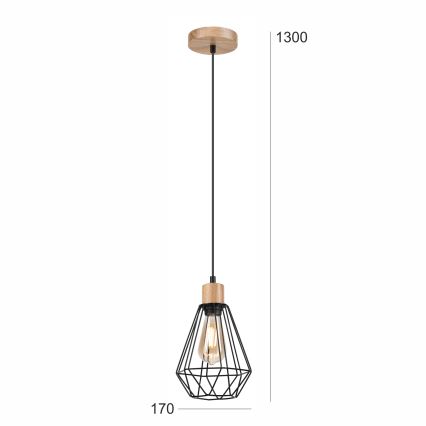 Brilagi - Csillár zsinóron WOODY BASKET 1xE27/60W/230V tölgy