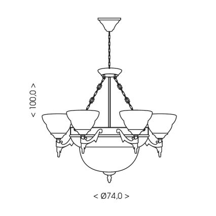 Brilagi - DAHLIA láncos csillár 9xE27/40W/230V, átmérő 74 cm, sárgaréz