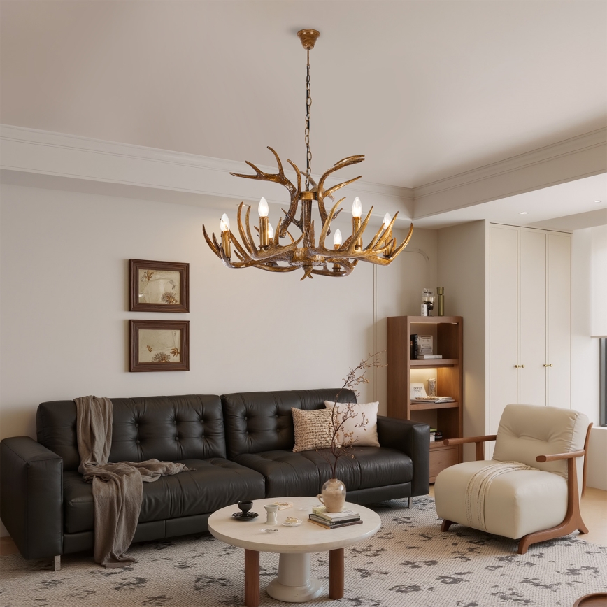 Brilagi - DEER láncra akasztható csillár, 6xE14/10W/230V, Ø 80 cm, agancs díszítéssel