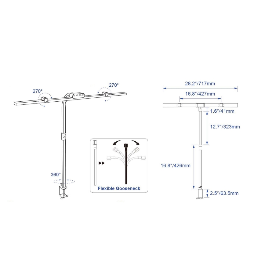 Brilagi - VARIO LED dimmelhető érintésvezérlésű asztali csíptetőlámpa LED/24W/230V 3000-6500K CRI 92 fekete