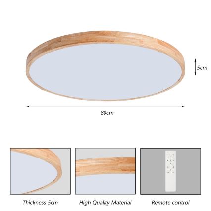 Brilagi - fényerőszabályozható LED mennyezeti lámpatest WOODLINE LED/100W/230V 3000-6000K tölgy átm. 80 cm + távirányító