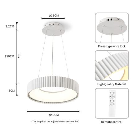 Brilagi - Fényerőszabályozható LED kábelre függesztett csillár FALCON MODERN LED/30W/230V 3000-6000K átmérő 40 cm fehér + távirányító