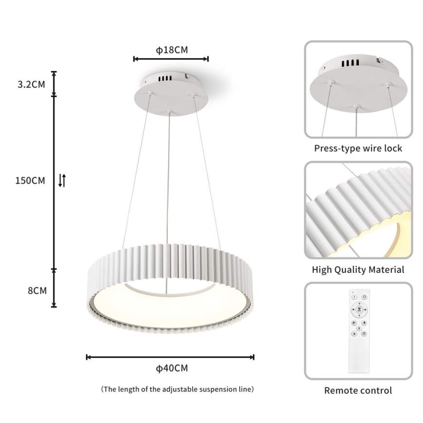 Brilagi - Fényerőszabályozható LED kábelre függesztett csillár FALCON MODERN LED/30W/230V 3000-6000K átmérő 40 cm fehér + távirányító