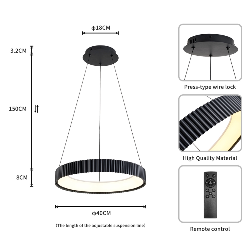 Brilagi - LED-dimmelhető kábeles függeszték FALCON MODERN LED/30W/230V 3000-6500K átmérő 40 cm fekete + távirányító