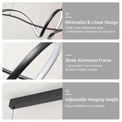 Brilagi - SIGNATURE LED dimmelhető kábelen függesztett csillár LED/55W/230V 3000-6000K 120x23 cm fekete + távirányító