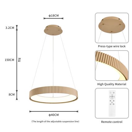 Brilagi - Dimmelhető FALCON MODERN kábeles függeszték LED/30W/230V 3000-6500K 40 cm bézs + távirányítóval