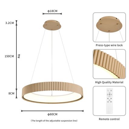 Brilagi - LED, fényerőszabályozható kábeles függőlámpa FALCON MODERN LED/54W/230V 3000-6500K átm. 60 cm, bézs + távirányítóval