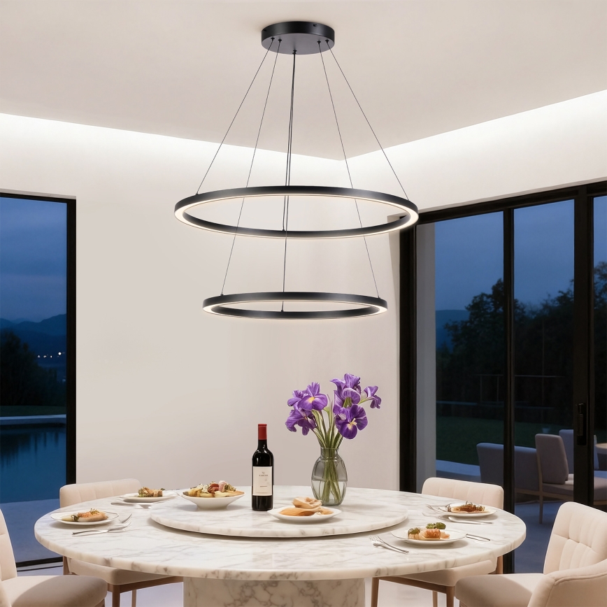 Brilagi - LED dimmelhető csillár kötélen PORTOFINO LED/98W/230V 3000-6000K átm. 80 cm fekete + távirányító