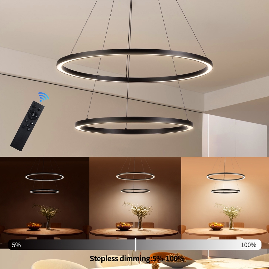 Brilagi - LED dimmelhető csillár kötélen PORTOFINO LED/98W/230V 3000-6000K átm. 80 cm fekete + távirányító