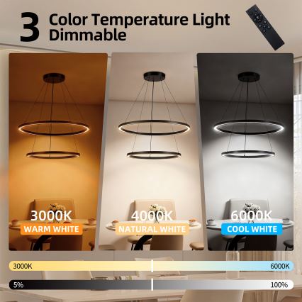 Brilagi - LED dimmelhető csillár kötélen PORTOFINO LED/98W/230V 3000-6000K átm. 80 cm fekete + távirányító