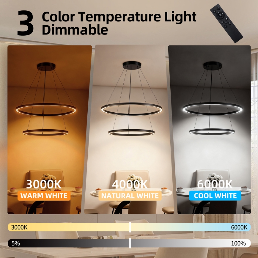 Brilagi - LED dimmelhető csillár kötélen PORTOFINO LED/98W/230V 3000-6000K átm. 80 cm fekete + távirányító