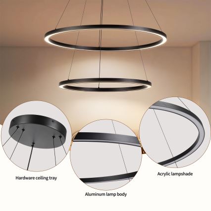 Brilagi - LED dimmelhető csillár kötélen PORTOFINO LED/98W/230V 3000-6000K átm. 80 cm fekete + távirányító