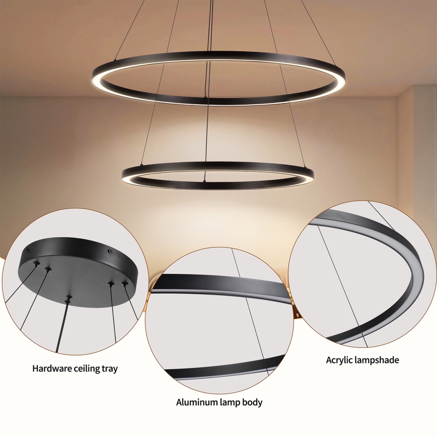 Brilagi - LED dimmelhető csillár kötélen PORTOFINO LED/98W/230V 3000-6000K átm. 80 cm fekete + távirányító