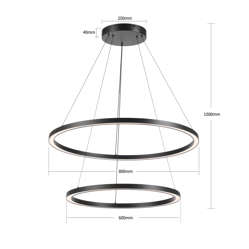 Brilagi - LED dimmelhető csillár kötélen PORTOFINO LED/98W/230V 3000-6000K átm. 80 cm fekete + távirányító