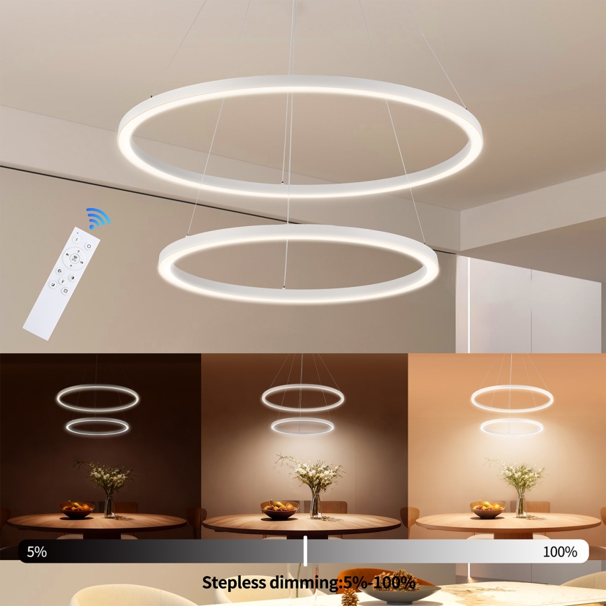 Brilagi - LED dimmelhető kábeles függeszték PORTOFINO LED/98W/230V 3000-6000K átm. 80 cm fehér + távirányítóval