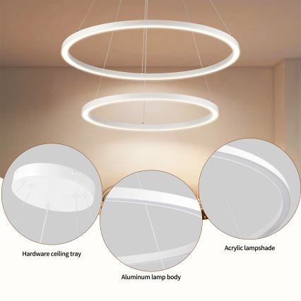 Brilagi - LED dimmelhető kábeles függeszték PORTOFINO LED/98W/230V 3000-6000K átm. 80 cm fehér + távirányítóval
