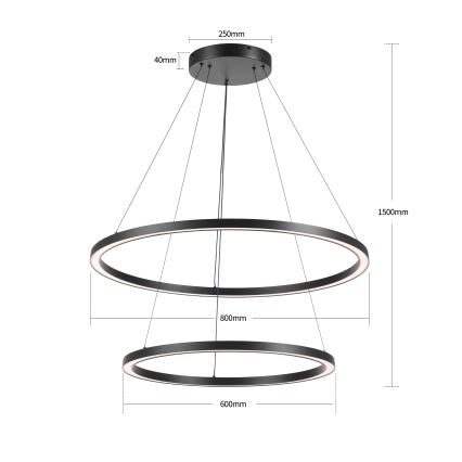Brilagi - LED dimmelhető csillár kábellel PORTOFINO LED/98W/230V 3000-6000K Ø 80 cm fekete + távirányító