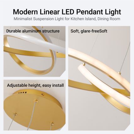 Brilagi - LED dimmelhető kábeles csillár INFINITY LED/55W/230V 3000-6000K 50x50 cm arany + távirányító