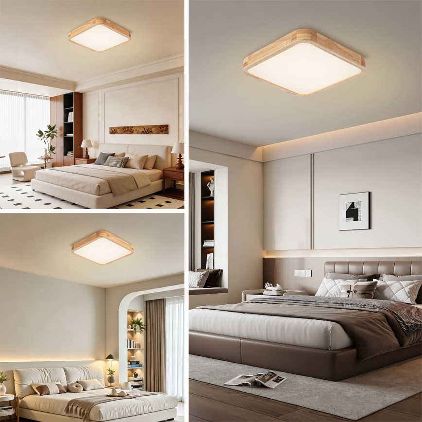 Brilagi - LED dimmelhető mennyezeti lámpatest WOODLINE SQUARE LED/48W/230V 3000-6000K tölgy 40x40 cm + távirányító