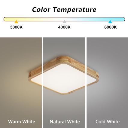 Brilagi - LED dimmelhető mennyezeti lámpatest WOODLINE SQUARE LED/48W/230V 3000-6000K tölgy 40x40 cm + távirányító