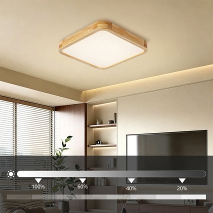 Brilagi - LED dimmelhető mennyezeti lámpatest WOODLINE SQUARE LED/48W/230V 3000-6000K tölgy 40x40 cm + távirányító