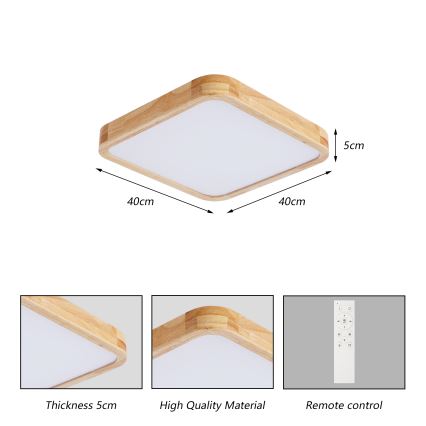 Brilagi - LED dimmelhető mennyezeti lámpatest WOODLINE SQUARE LED/48W/230V 3000-6000K tölgy 40x40 cm + távirányító