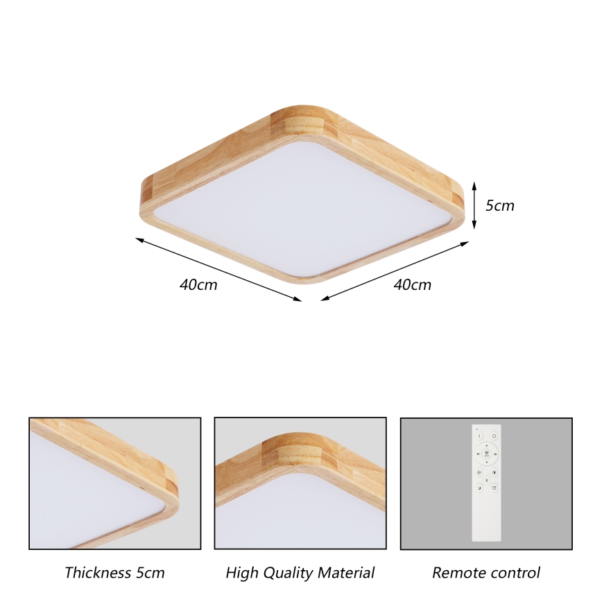 Brilagi - LED dimmelhető mennyezeti lámpatest WOODLINE SQUARE LED/48W/230V 3000-6000K tölgy 40x40 cm + távirányító