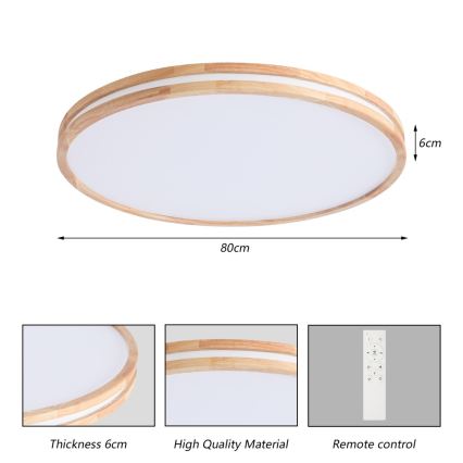 Brilagi - LED dimmelhető mennyezeti lámpa MOLINA LED/100W/230V 3000-6000K tölgy átm. 80 cm + távirányító