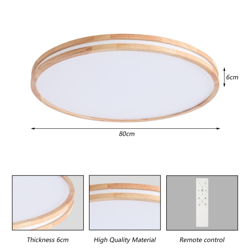 Brilagi - LED dimmelhető mennyezeti lámpa MOLINA LED/100W/230V 3000-6000K tölgy átm. 80 cm + távirányító