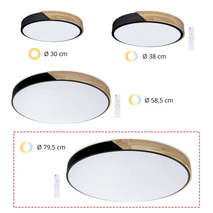 Brilagi - LED dimmelhető mennyezeti lámpatest PILANA LED/72W/230V 3000-6500K tölgy/fekete Ø 80 cm + távirányító