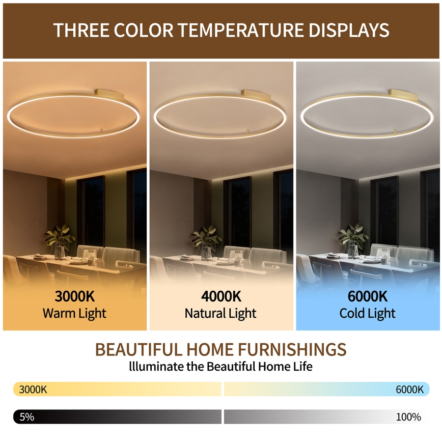 Brilagi - LED dimmelhető mennyezeti lámpa PORTOFINO LED/85W/230V 3000-6000K Ø 120 cm arany + távirányító