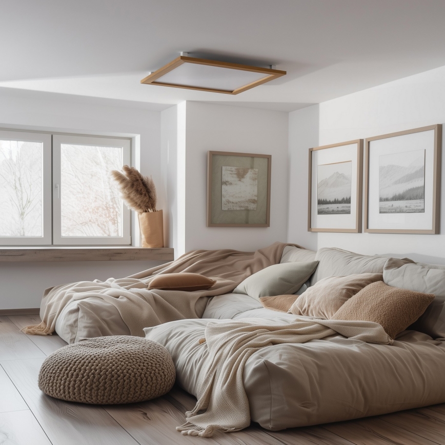 Brilagi - SLIMFRAME WOOD dimmelhető LED mennyezeti lámpatest LED/58W/230V 64x64 cm 3000-6000K barna + távirányító