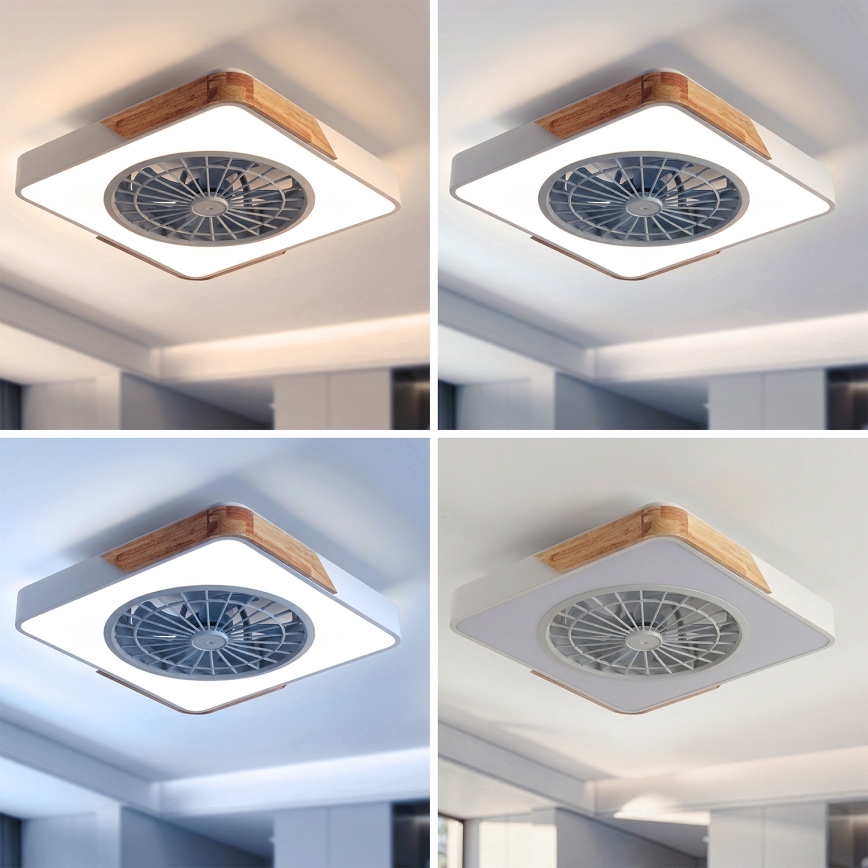 Brilagi - LED fényerőszabályozható mennyezeti lámpa ventilátorral LED/38W/230V 3000-6500K 50x50 cm fehér/tölgy + távirányító