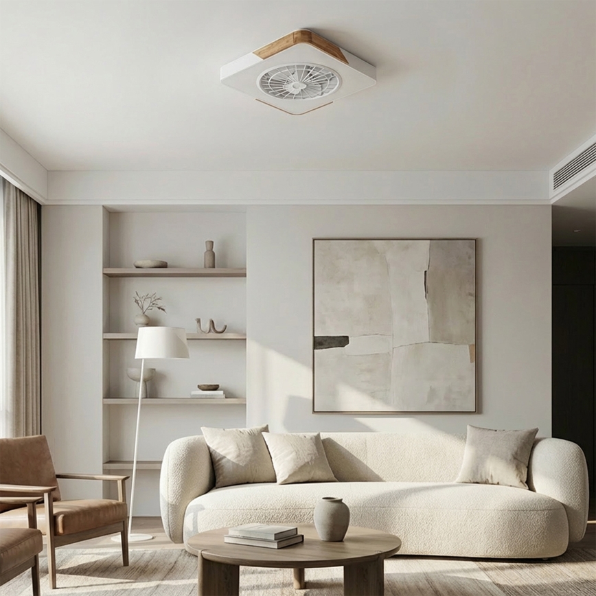 Brilagi - LED fényerőszabályozható mennyezeti lámpa ventilátorral LED/38W/230V 3000-6500K 50x50 cm fehér/tölgy + távirányító