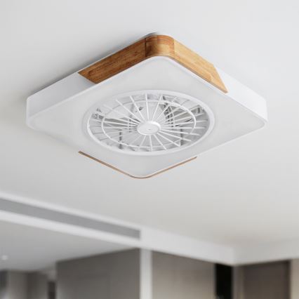 Brilagi - LED fényerőszabályozható mennyezeti lámpa ventilátorral LED/38W/230V 3000-6500K 50x50 cm fehér/tölgy + távirányító