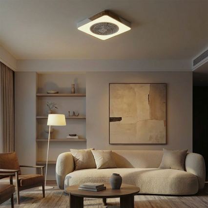 Brilagi - LED fényerőszabályozható mennyezeti lámpa ventilátorral LED/38W/230V 3000-6500K 50x50 cm fehér/tölgy + távirányító