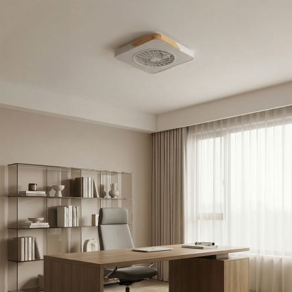 Brilagi - LED fényerőszabályozható mennyezeti lámpa ventilátorral LED/38W/230V 3000-6500K 50x50 cm fehér/tölgy + távirányító