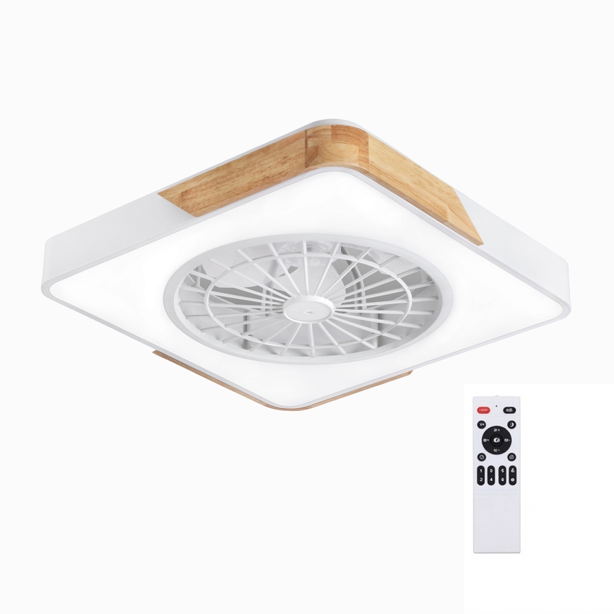 Brilagi - LED fényerőszabályozható mennyezeti lámpa ventilátorral LED/38W/230V 3000-6500K 50x50 cm fehér/tölgy + távirányító