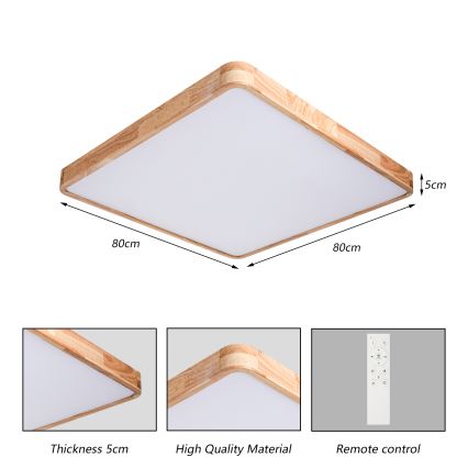 Brilagi - LED fényerőszabályozható mennyezeti lámpatest WOODLINE SQUARE LED/100W/230V 3000-6000K tölgy 80x80 cm + távirányító