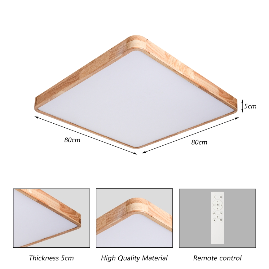 Brilagi - LED fényerőszabályozható mennyezeti lámpatest WOODLINE SQUARE LED/100W/230V 3000-6000K tölgy 80x80 cm + távirányító