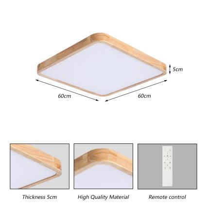 Brilagi - Dimmelhető LED mennyezeti lámpa WOODLINE SQUARE LED/80W/230V 3000-6000K tölgy 60x60 cm + távirányító