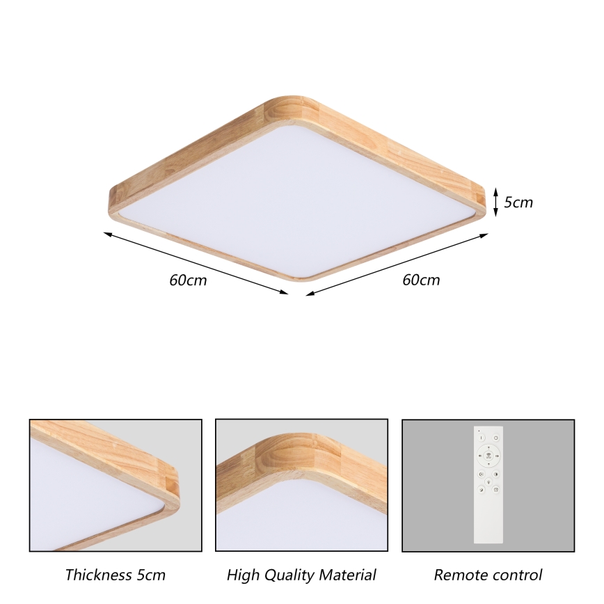 Brilagi - Dimmelhető LED mennyezeti lámpa WOODLINE SQUARE LED/80W/230V 3000-6000K tölgy 60x60 cm + távirányító