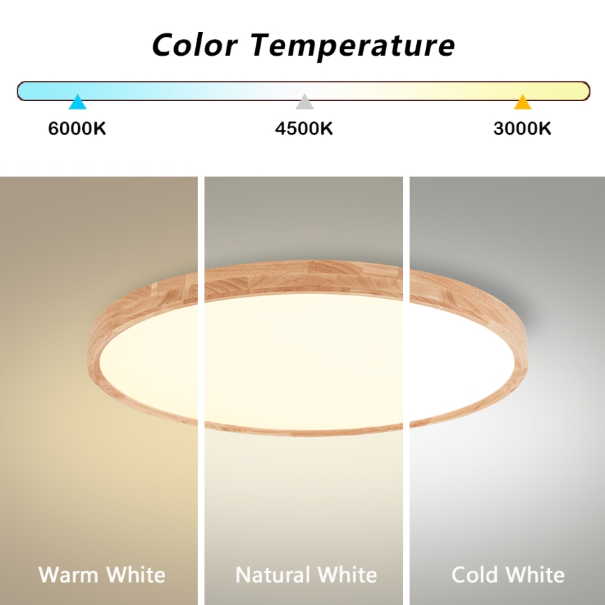 Brilagi - LED fényerőszabályozható mennyezeti lámpatest WOODROUND LED/40W/230V 3000-6000K átm. 60 cm fa CRI 90 + távirányítóval