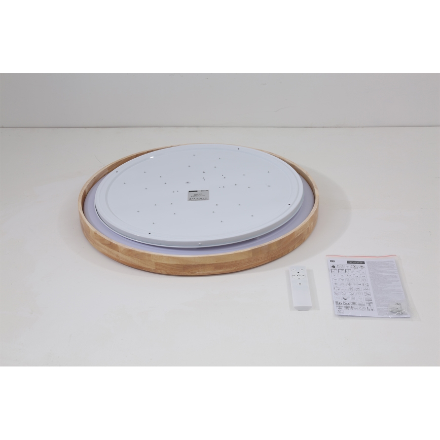 Brilagi - LED fényerőszabályozható mennyezeti lámpatest WOODROUND LED/40W/230V 3000-6000K átm. 60 cm fa CRI 90 + távirányítóval